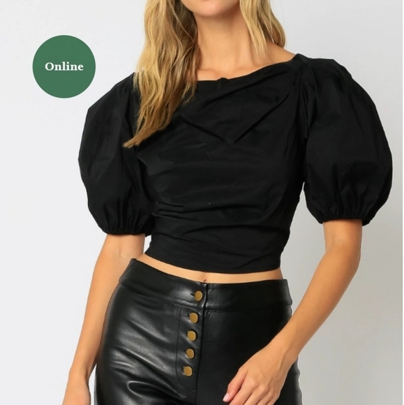 Olivaceous Black Puff Sleeve Peasant Corset Top - Picture 3 of 12